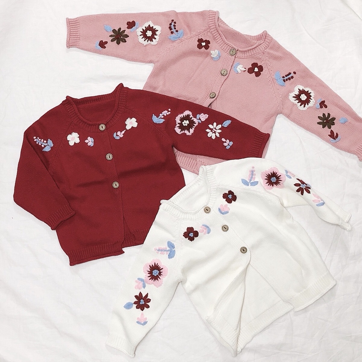 冬 送料無料 花刺繍 ニットカーディガン モール刺繍 80 90 100 子供服 アウター トップス こどもふくのお店 Tigtig