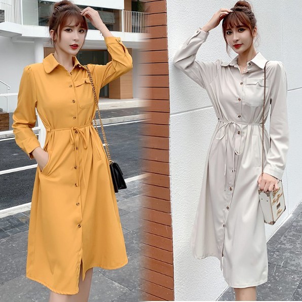 ワンピース 韓国系無地リボン付きスリムウエストデザインビーズシャツワンピース ファッションプチプラ通販のxacart 代 30代に話題のトレンドファッション通販