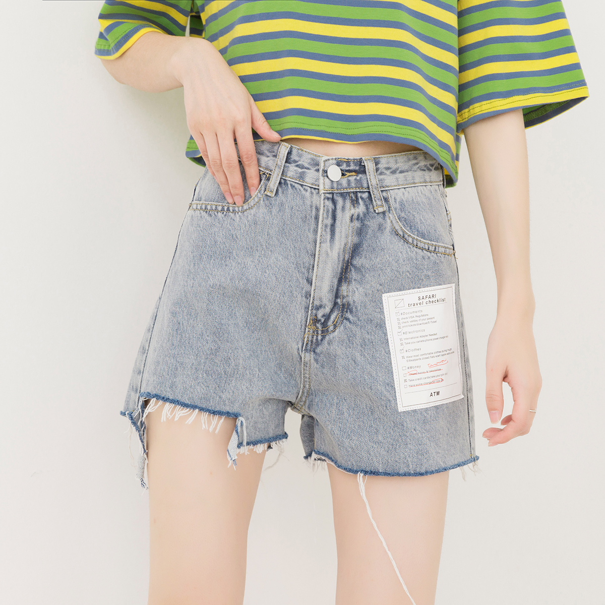 切りっぱなし デニム ショートパンツ ハイウエスト ハイライズ ダメージ ウォッシュド 加工 カジュアル 大人コーデ ｍ1096 Girls Ladies Fashion ユーユアユー