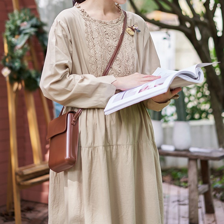 レイヤードレースヨークワンピース 1176 Lehtia レフティア 淡色レトロなナチュラルスタイル