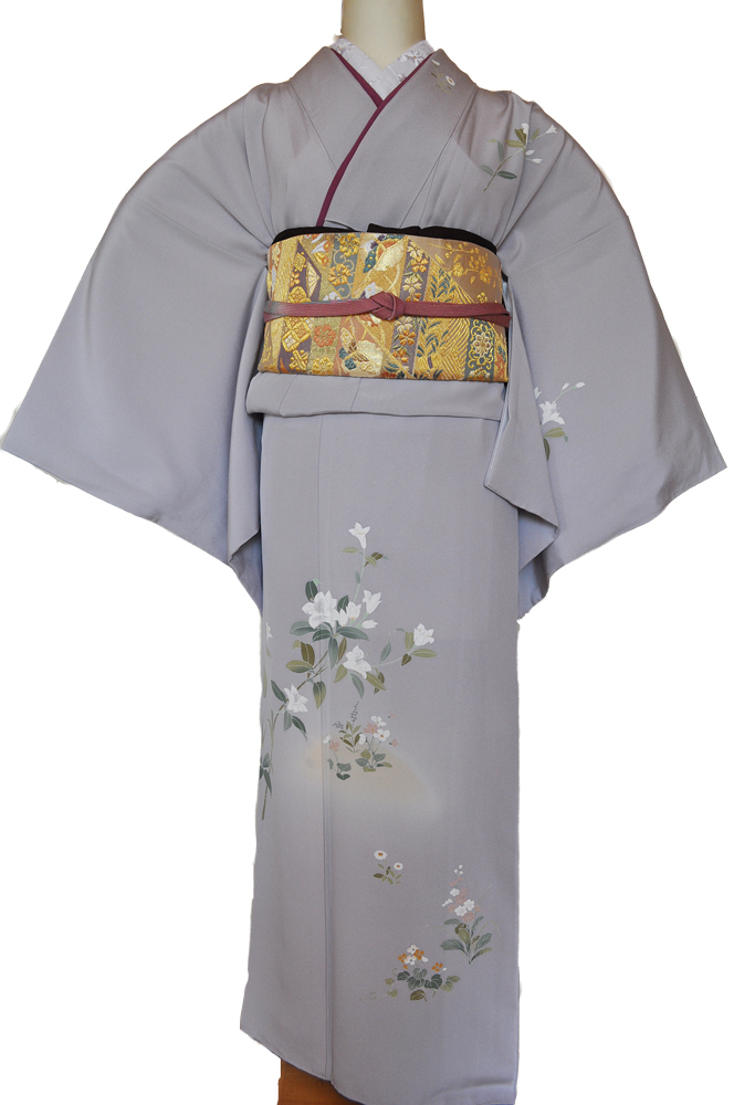 ワイドサイズ(トール&ワイド)■訪問着レンタル■薄グレー地に石楠花huwide6〔往復送料無料〕 - 画像2