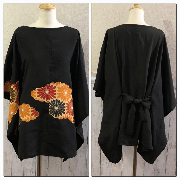 着物リメイク チュニック ハンドメイド 55e 縁側 ちゃぶ台 お着物や 着物リメイク チュニック ハンドメイド 55e 縁側 ちゃぶ台 お着物や