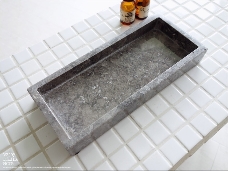 大理石トレイsq Gy 天然大理石 マーブルトレイ 小物入れ 長方形 ペン置き 自然石 洗面用品置き トレー 手作り W23 X D10cm Valuestore