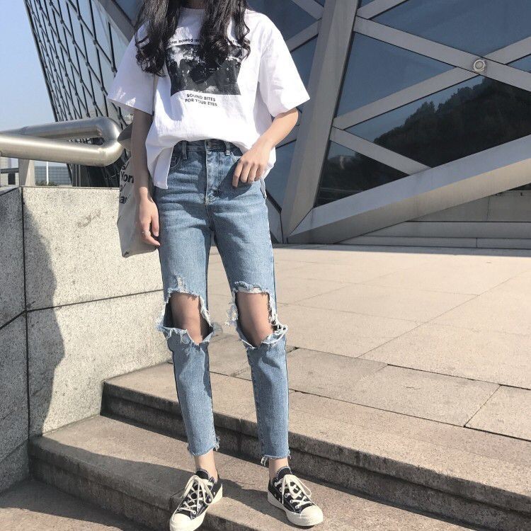 ボトムス 韓国風シンプルダメージ加工パンツロング丈デニム ファッションプチプラ通販のxacart 代 30代に話題のトレンドファッション通販 ボトムス 韓国風シンプルダメージ加工パンツロング丈デニム ファッションプチプラ通販のxacart 代 30代に話題のトレンドファッション通販