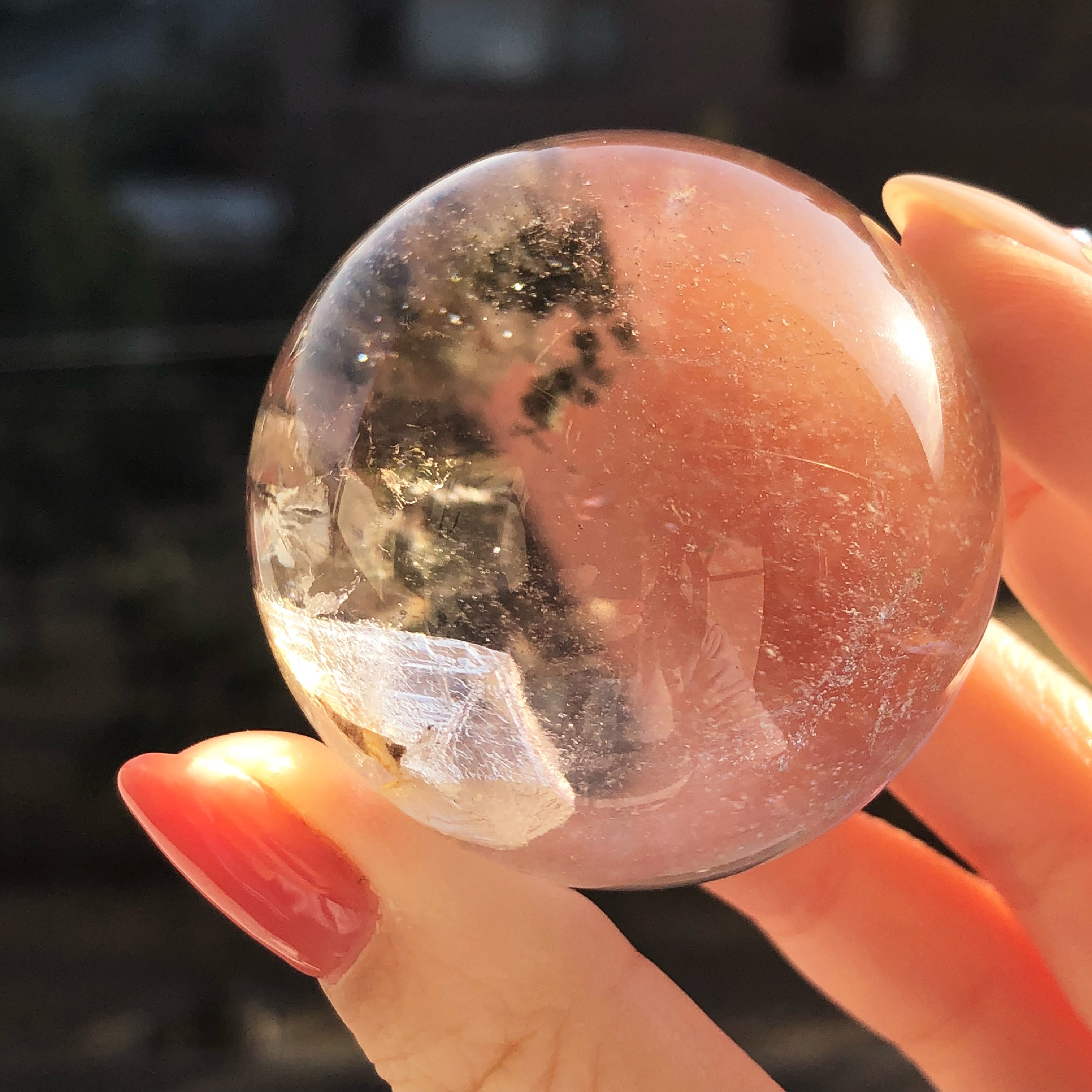 希少 貫入水晶の丸玉 ガーデン入り 虹色の星 希少 貫入水晶の丸玉 ガーデン入り 虹色の星