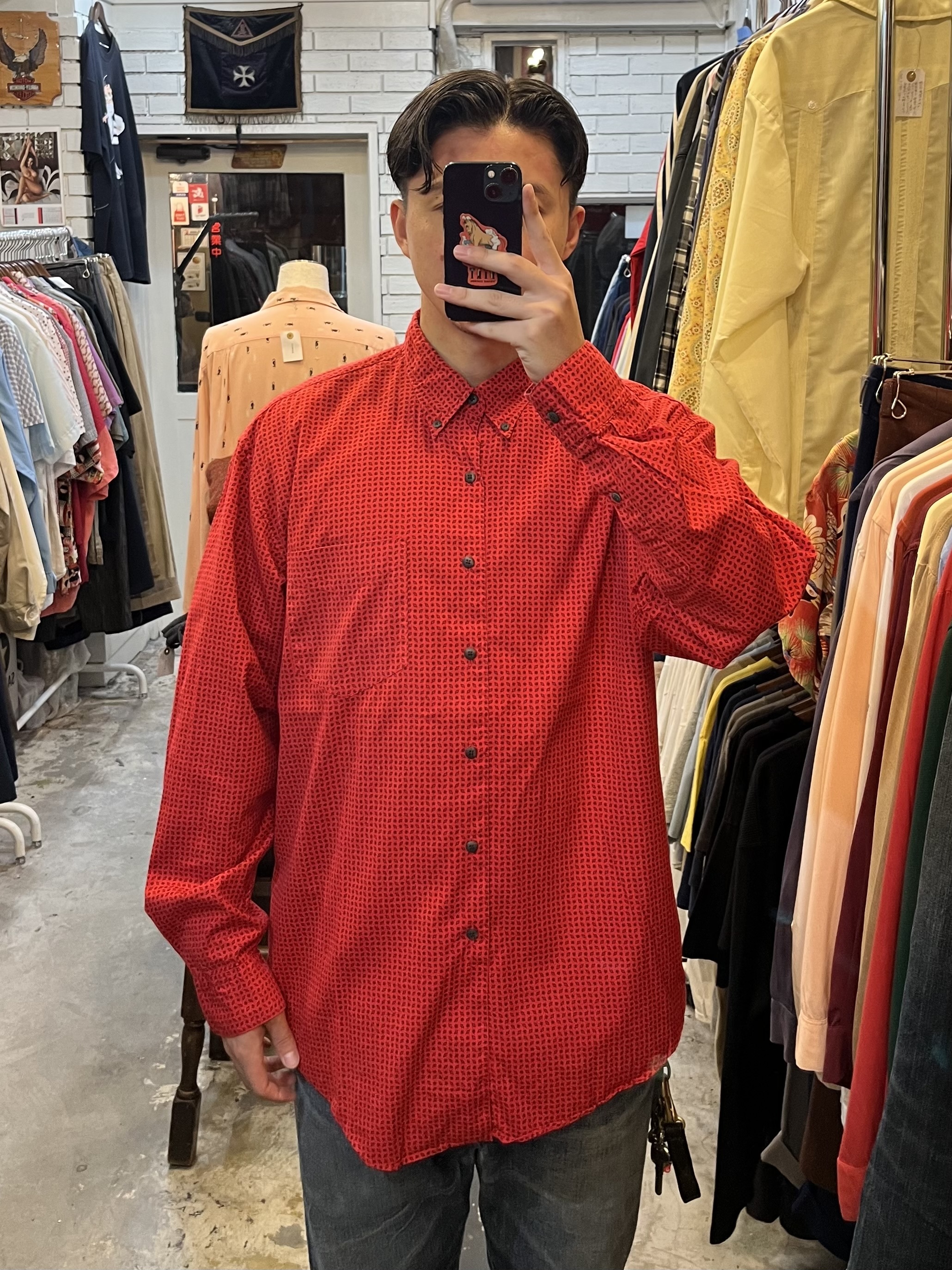 90’s OLD GAP コットンシャツ Lサイズ レッド の画像 3