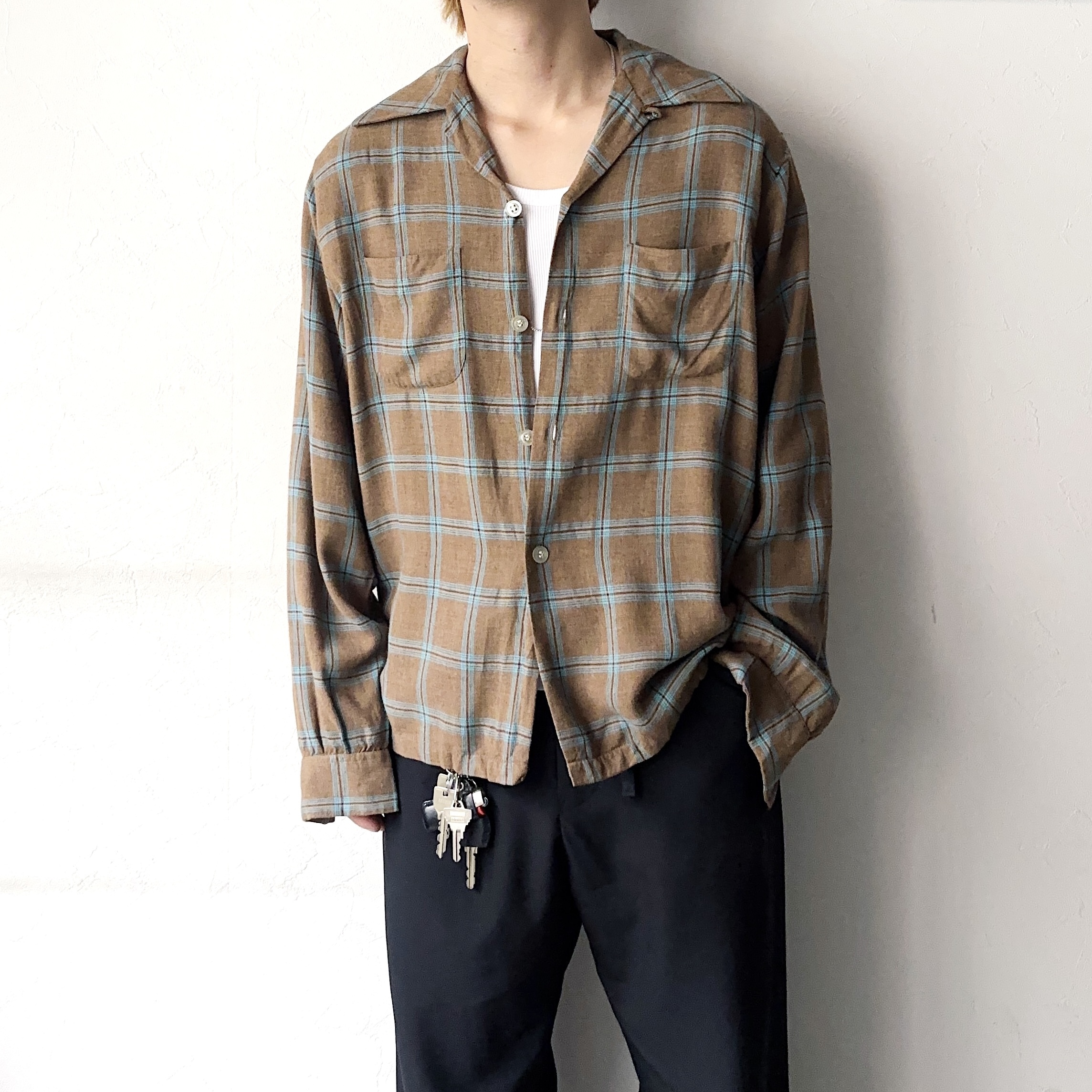 Vintage 60's【mac phergus】Open Collar Rayon Check Shirt の画像 3