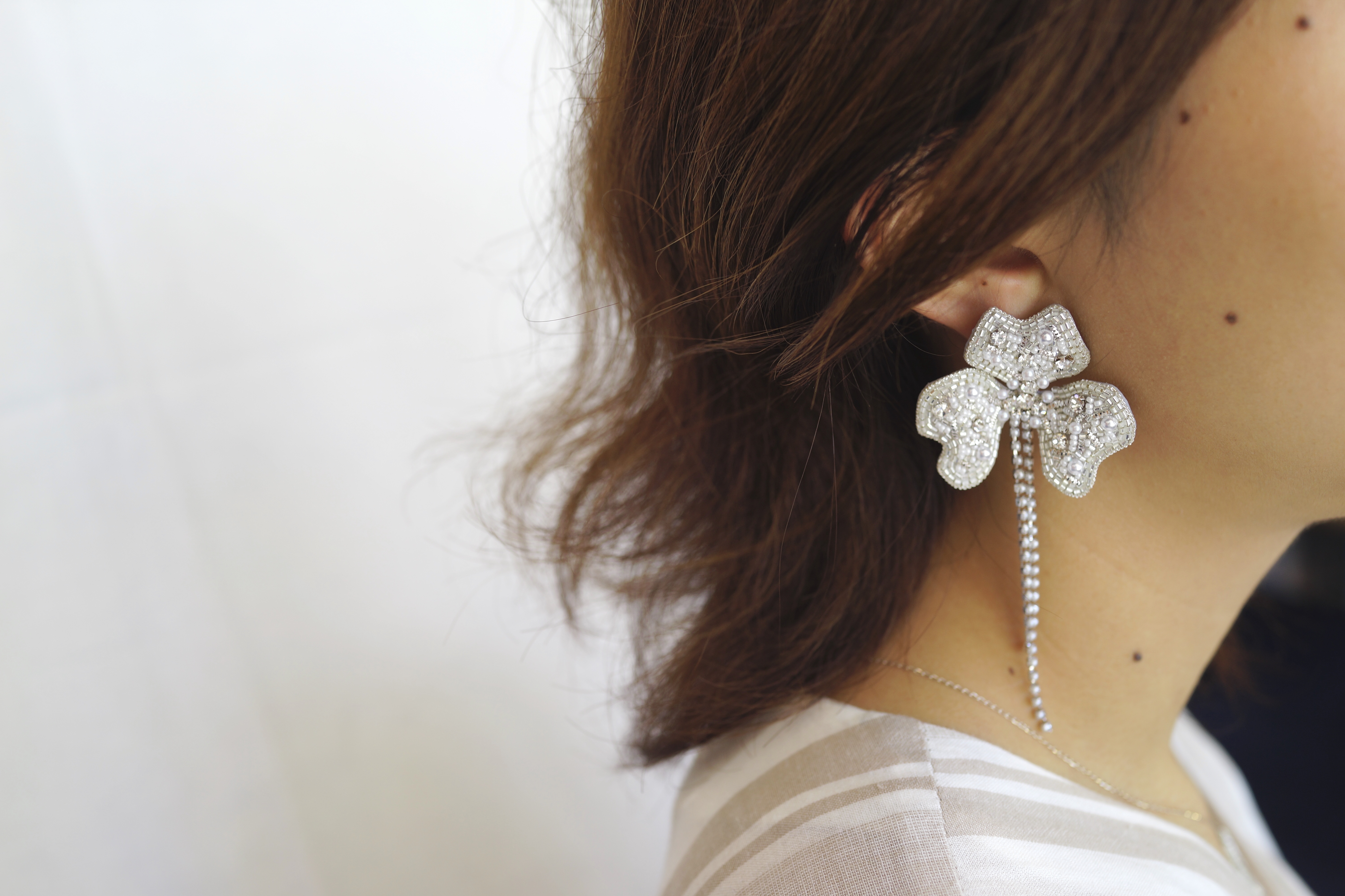 【刺繍ピアス】Flowers pearl chaine ✴︎ silver
