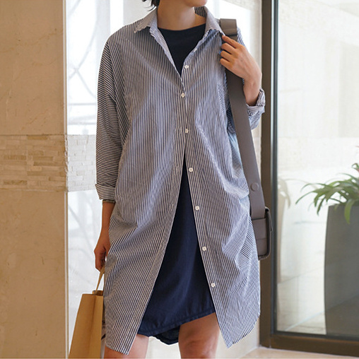 ストライプ 白シャツ ホワイト ワンピース シャツワンピース ロング丈 レディース長袖 大きいサイズ デニムシャツワンピース Tシャツ ワンピース秋 半袖 Ladys Paradise