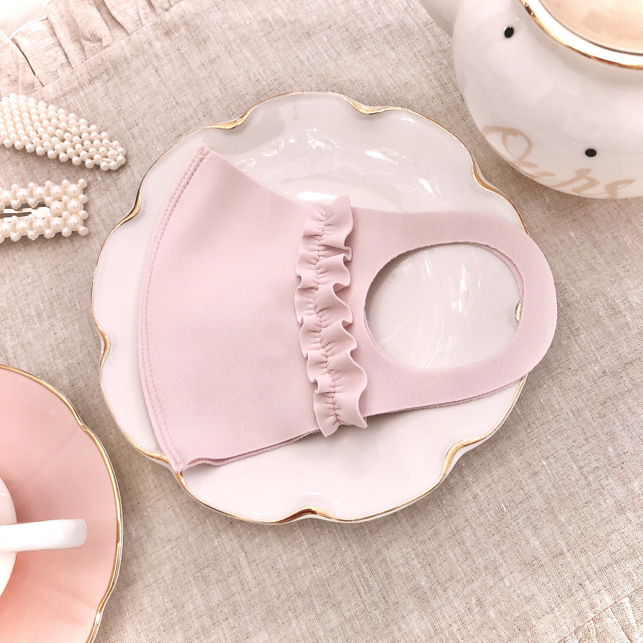 もっちり素材 シンプルフリルマスク ベビーピンク Montresor