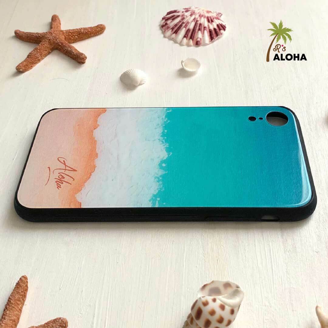 名入れ エメラルドグリーンの海柄 背面ガラスケース 受注生産 Iphoneケース R S Aloha ハワイアン 海を感じるスマホケースのお店