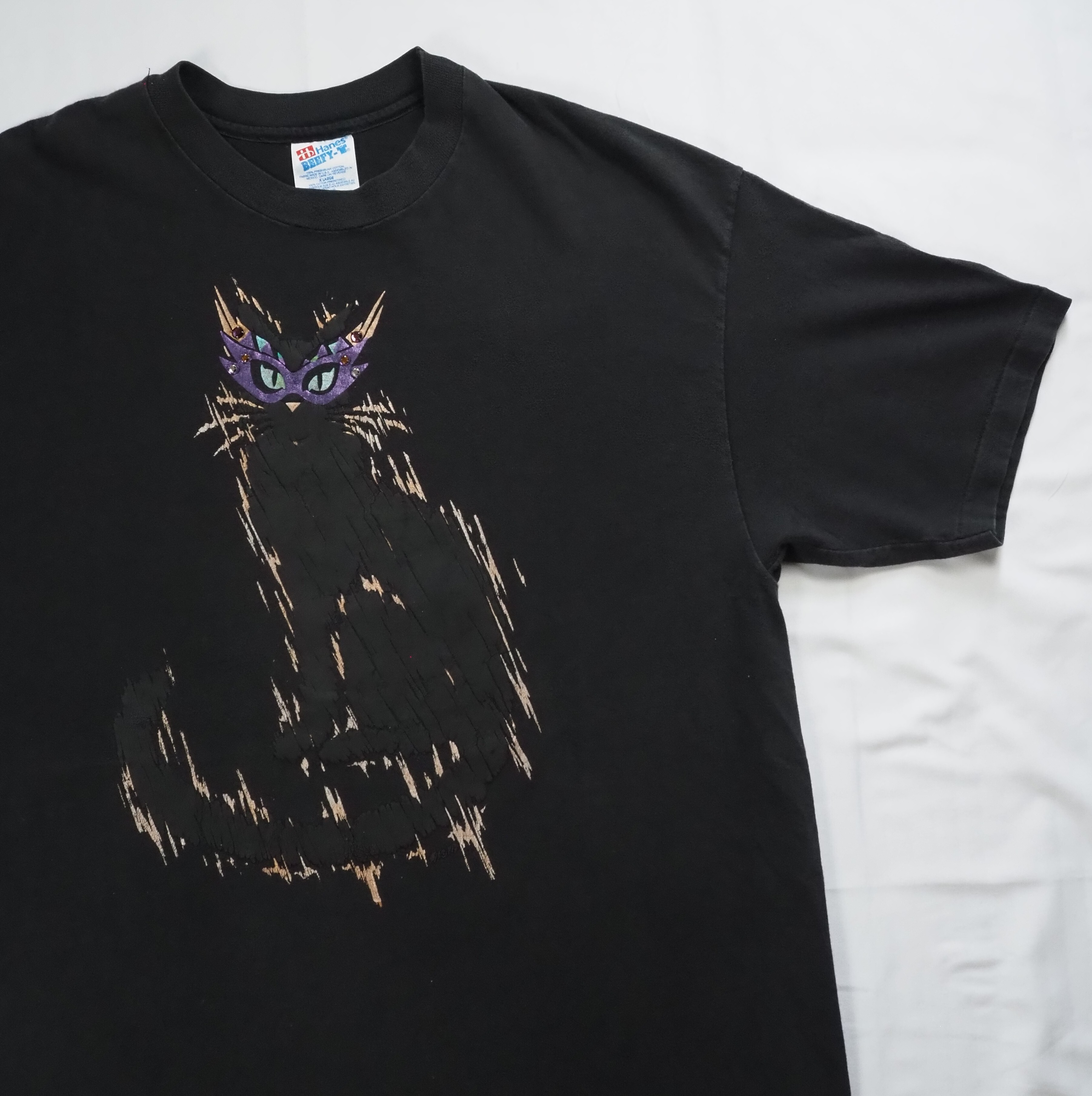 90's Hanes 猫Tシャツ XL ブラック の画像 6