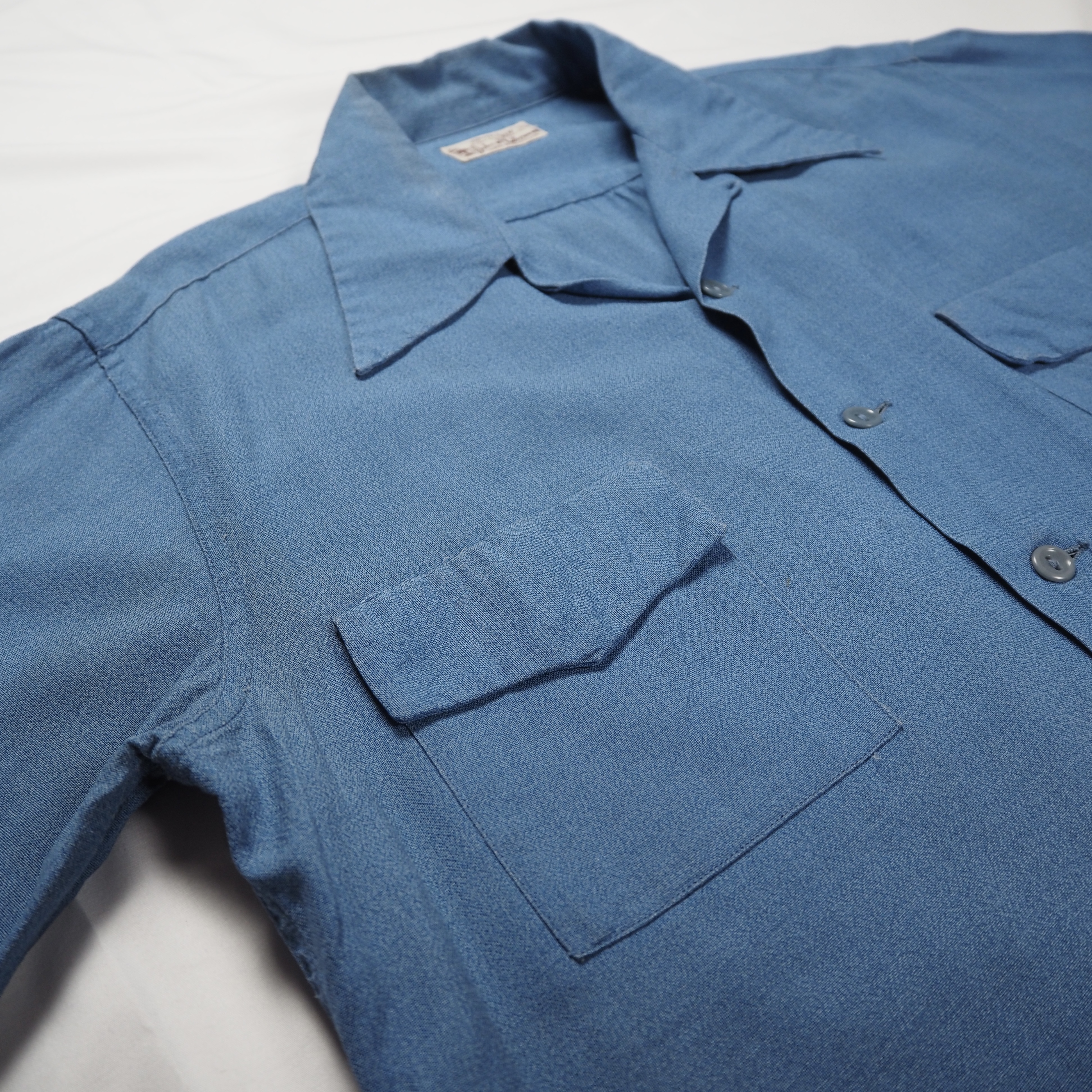 40’s-50’s レーヨンシャツ ブルー 単色 の画像 7