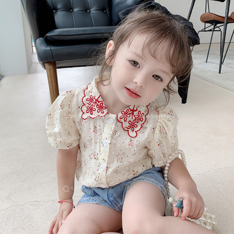 80 120 ブラウス トップス 花柄 半袖 韓国版 韓国子供服 子供服 女の子 キッズ 女の子 Q Toworld キュートワールド 子供服 メール便は何点でも送料の合計は280円