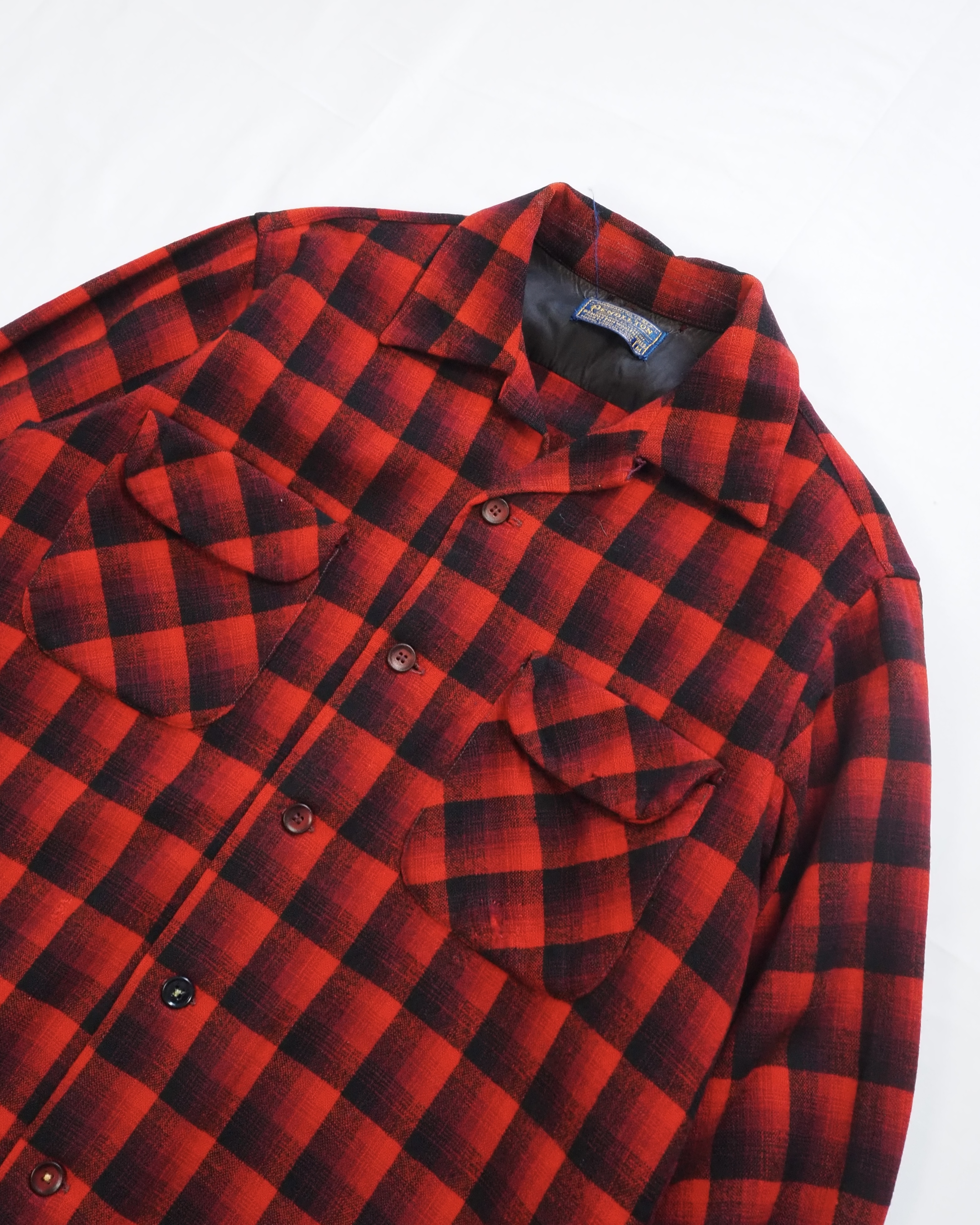【VCM入荷】50’s Pendleton ウールシャツ オンブレチェック レッド×ブラック の画像 2