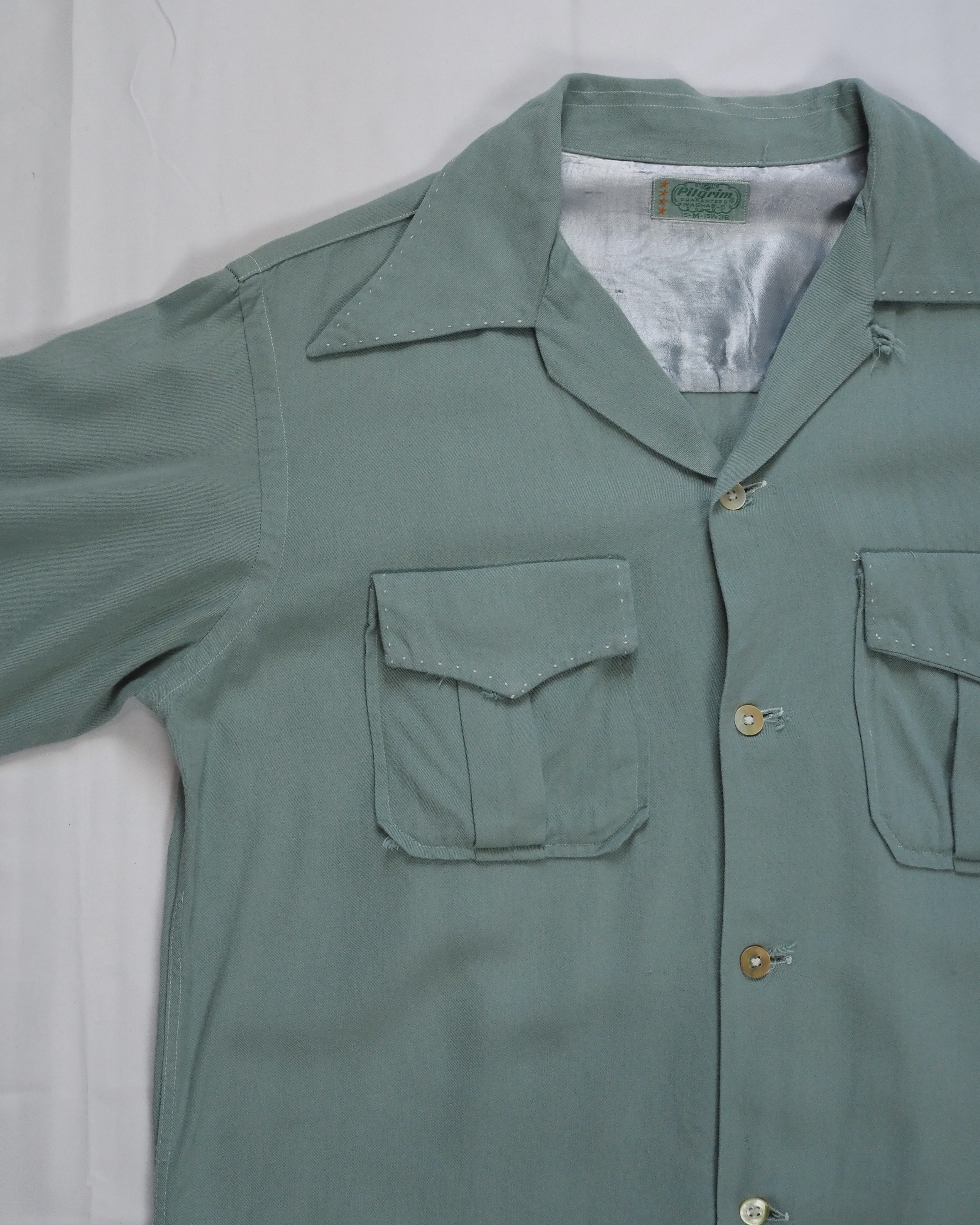 【5/6(水) 20:00入荷】50’s Pilgrim レーヨンシャツ ミントグリーン の画像 4