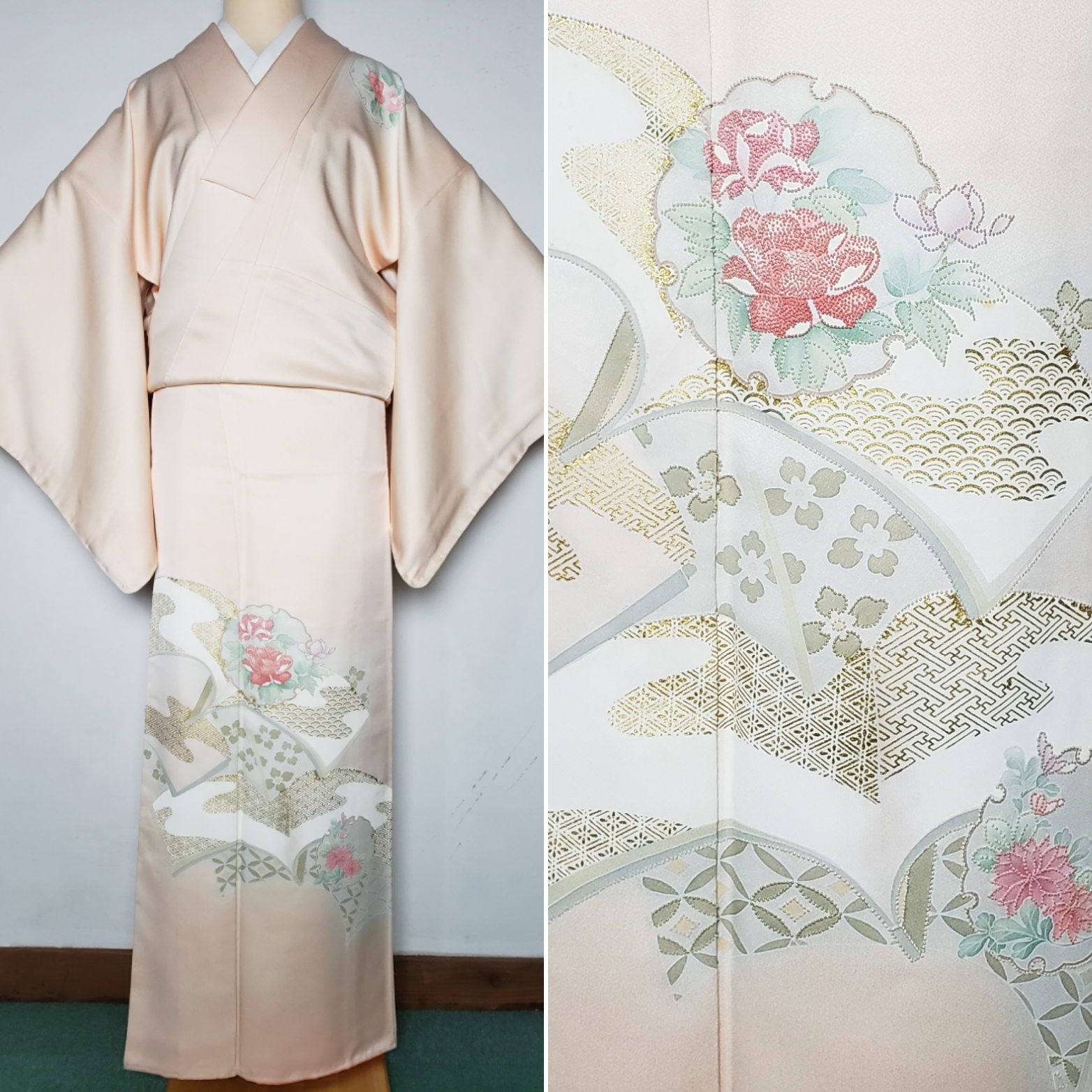 付け下げ訪問着 相良刺繍 正絹 袷着物 アンティークきもの てまり Kimono27