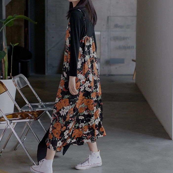 レディース ワンピース キャミソール 膝下 ノースリーブ Vネック Aライン フェミニン かわいい 大人可愛い きれいめ 上品 おしゃれ ガーリー エレガント ラブリー キュート ロマンティック 花柄