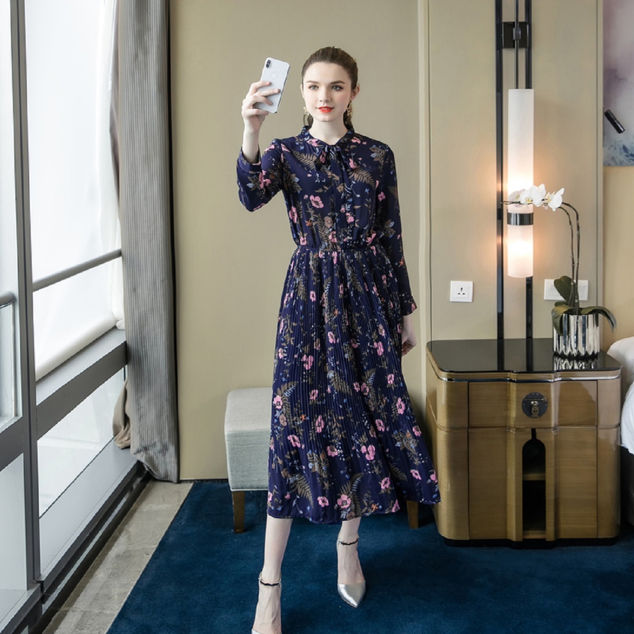 ワンピース ワンピ レトロ 花柄 長袖 ロング シフォン デイリー デート 同窓会 女子会 レディース 人気 新作 春 Op0118 Colorful Closet おしゃれなトレンド海外レディースファッション通販 カラフルクローゼット