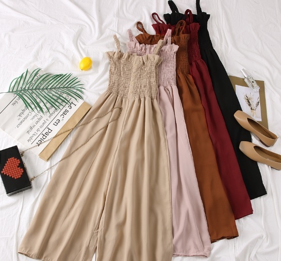 胸元シャーリングオールインワン レディース 韓国 オルチャン