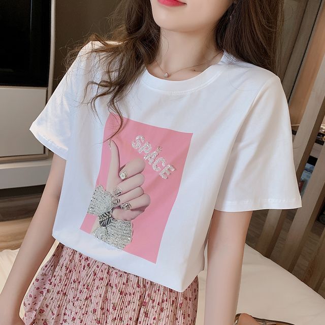 プリントtシャツ トップス レディース Tシャツ 半袖 ラウンドネック プリント カットソー カジュアル ベーシック きれいめカジュアル 夏 春 Tp 12 Y Happy Orurea ハッピーオルレア