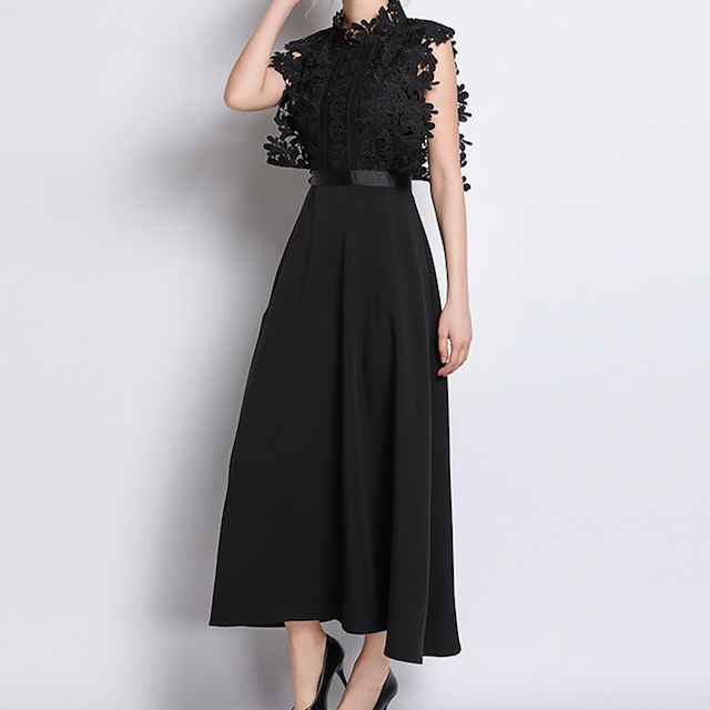 パーティードレス ロング ワンピース ノースリーブ 黒 レース シースルー おしゃれ フェミニン 二次会 結婚式 Dr 0008 S Happy Orurea ハッピーオルレア