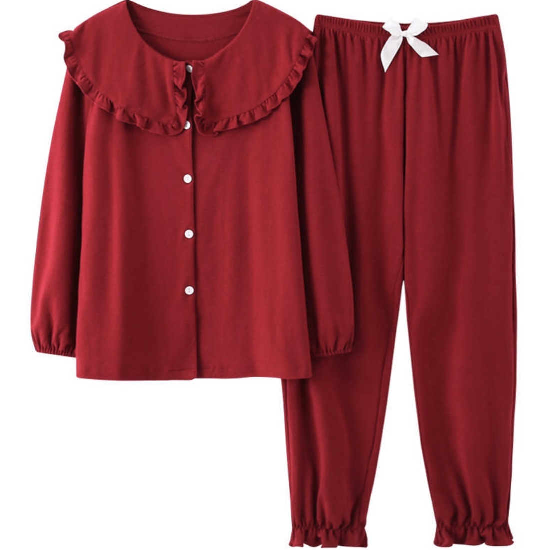 上下セット ルームウェア 大きいサイズ レディース 春 秋 物 長袖 赤 色 韓国 ファッション 可愛い パジャマ 綿 前開き Rw 0056 Hapi Hapi Girl ハピ ガル