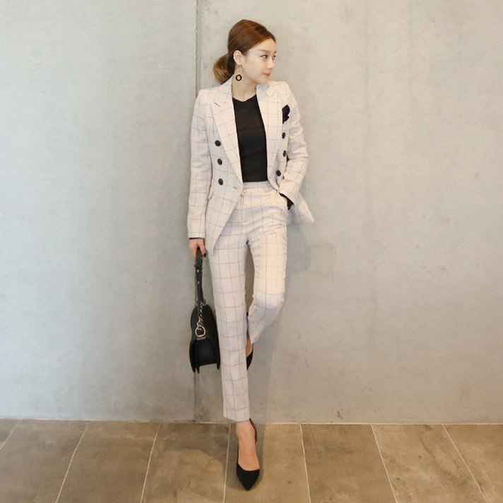 ウィンドウ チェック柄 セットアップ スーツ 長袖 ジャケット パンツ