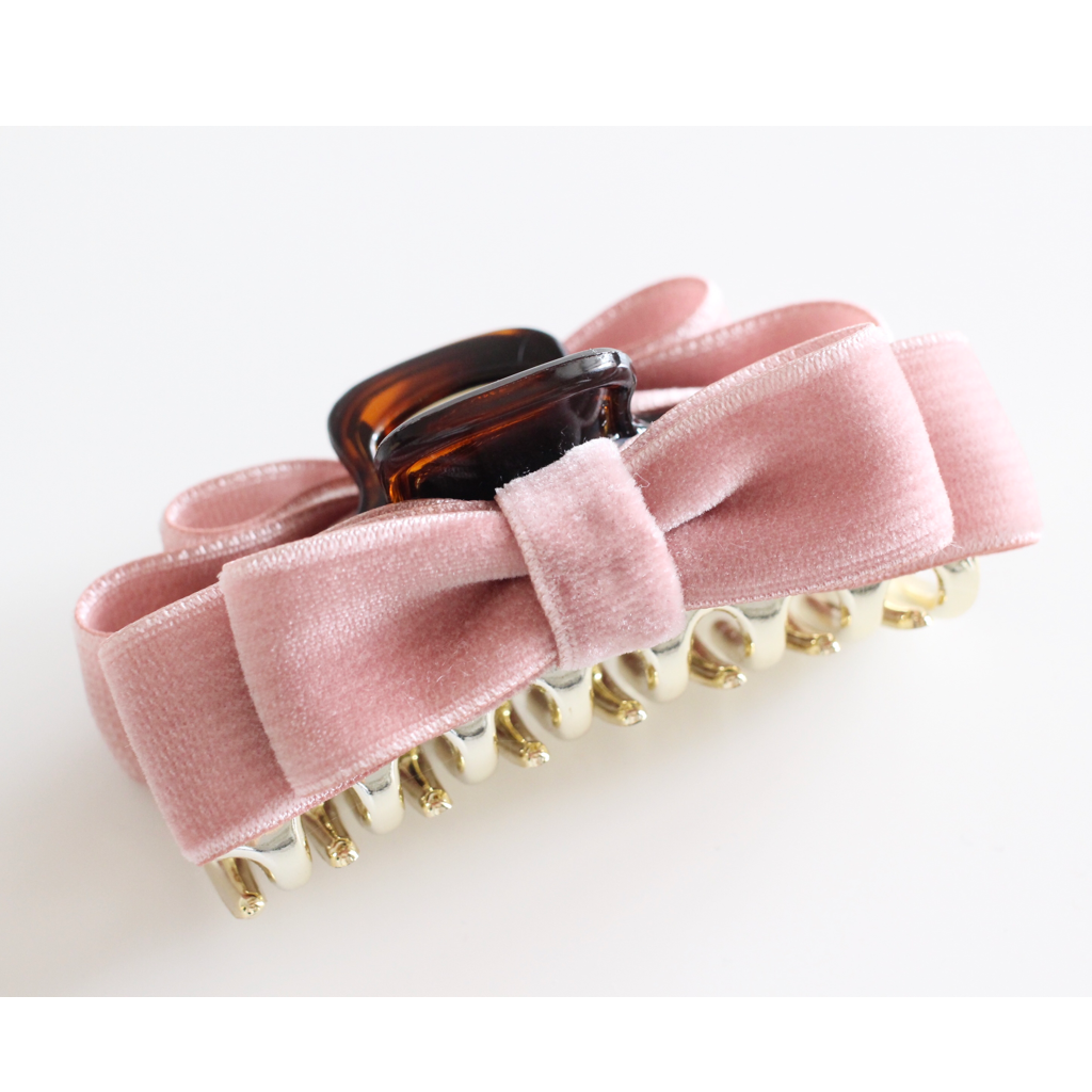 ベルベットリボン バンスクリップ スモーキーピンク Satonostyle