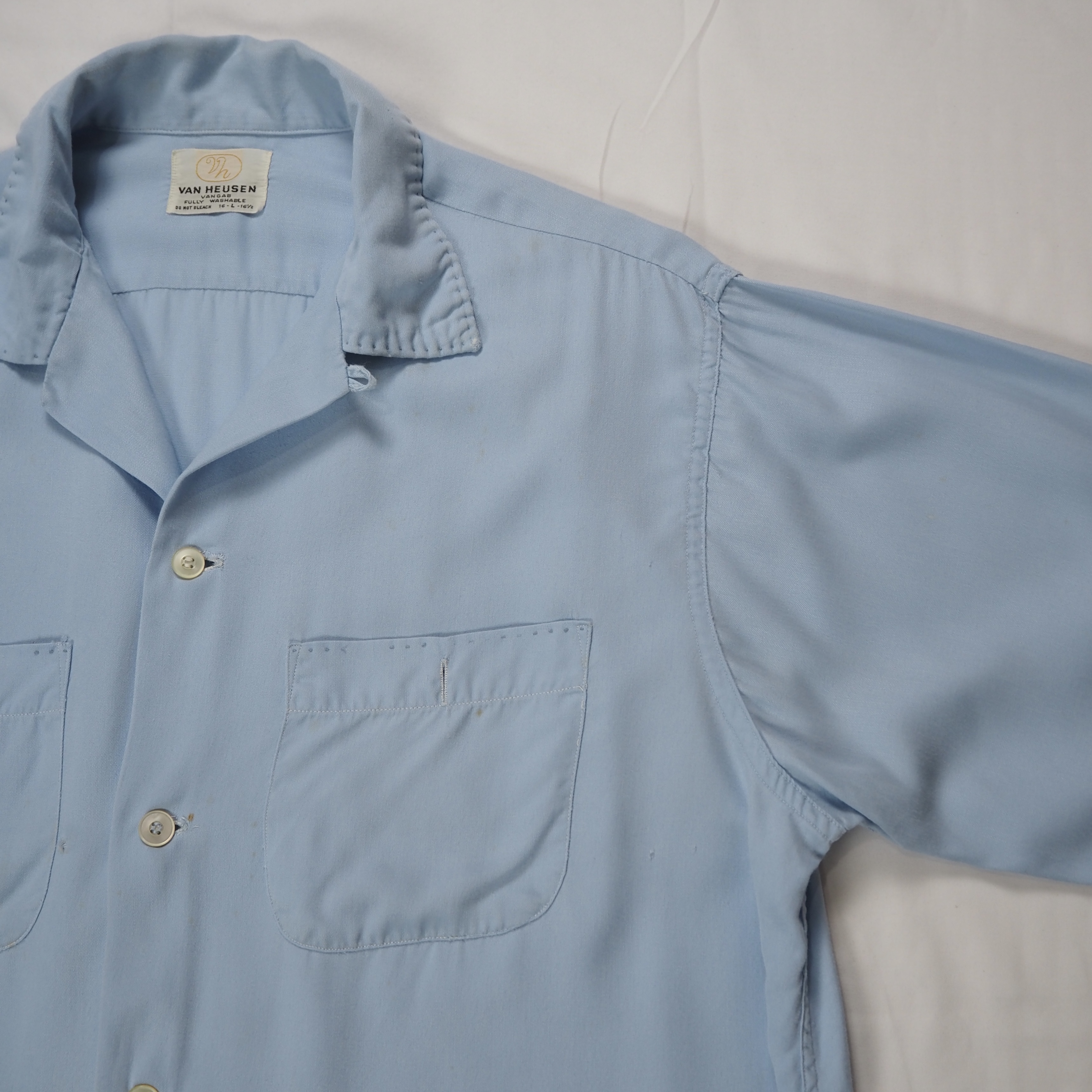 50’s-60’s Van Heusen レーヨンシャツ Lサイズ ライトブルー の画像 11