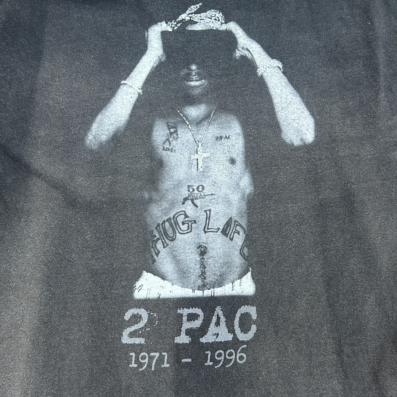 00s 2Pac フォトプリント Tシャツ Rap Tee ヒップホップ フェード ブラック Fits 2XL の画像 3