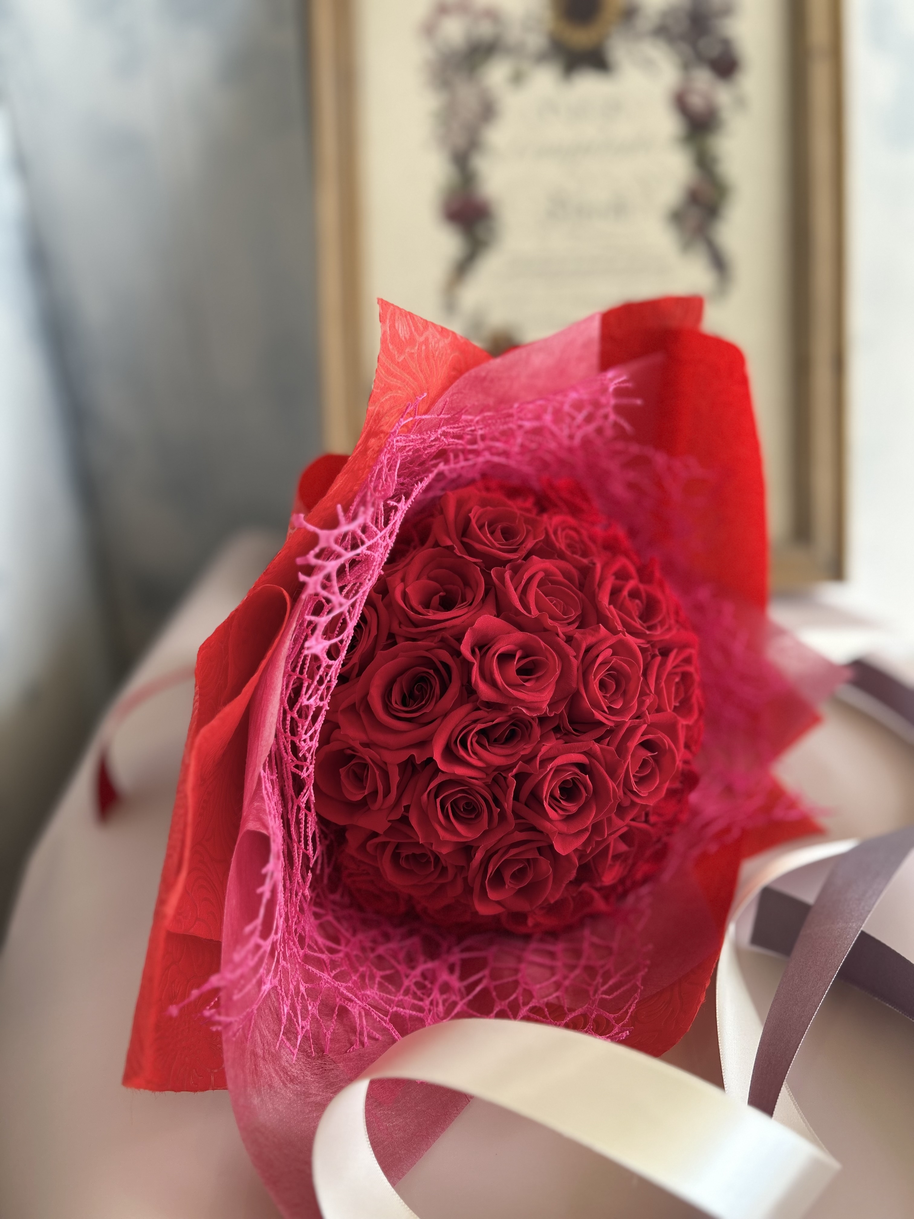 プロポーズの赤いばら40本・花束（プリザーブドフラワー長期保存）（宅配便可）