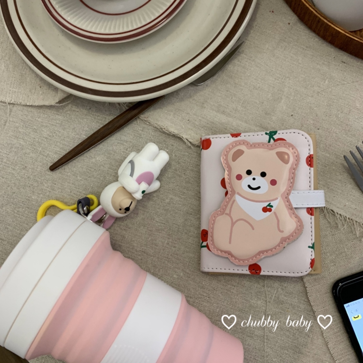 財布 折財布 韓国 さくらんぼクマ折財布 カード 薄型 小銭入れ 使いやすい 小さめ シンプル かわいい おしゃれ コンパクト 柔らかい 合成皮革 セレクトショップオンリーユー