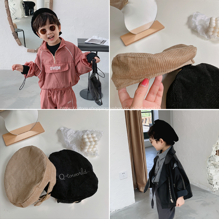 キッズ帽子 子供 ベルベット ベレー帽 キャスケット 全２色 男女兼用 男の子 韓国子供服 子供服 女の子 Q Toworld キュートワールド 子供服 メール便は何点でも送料の合計は280円