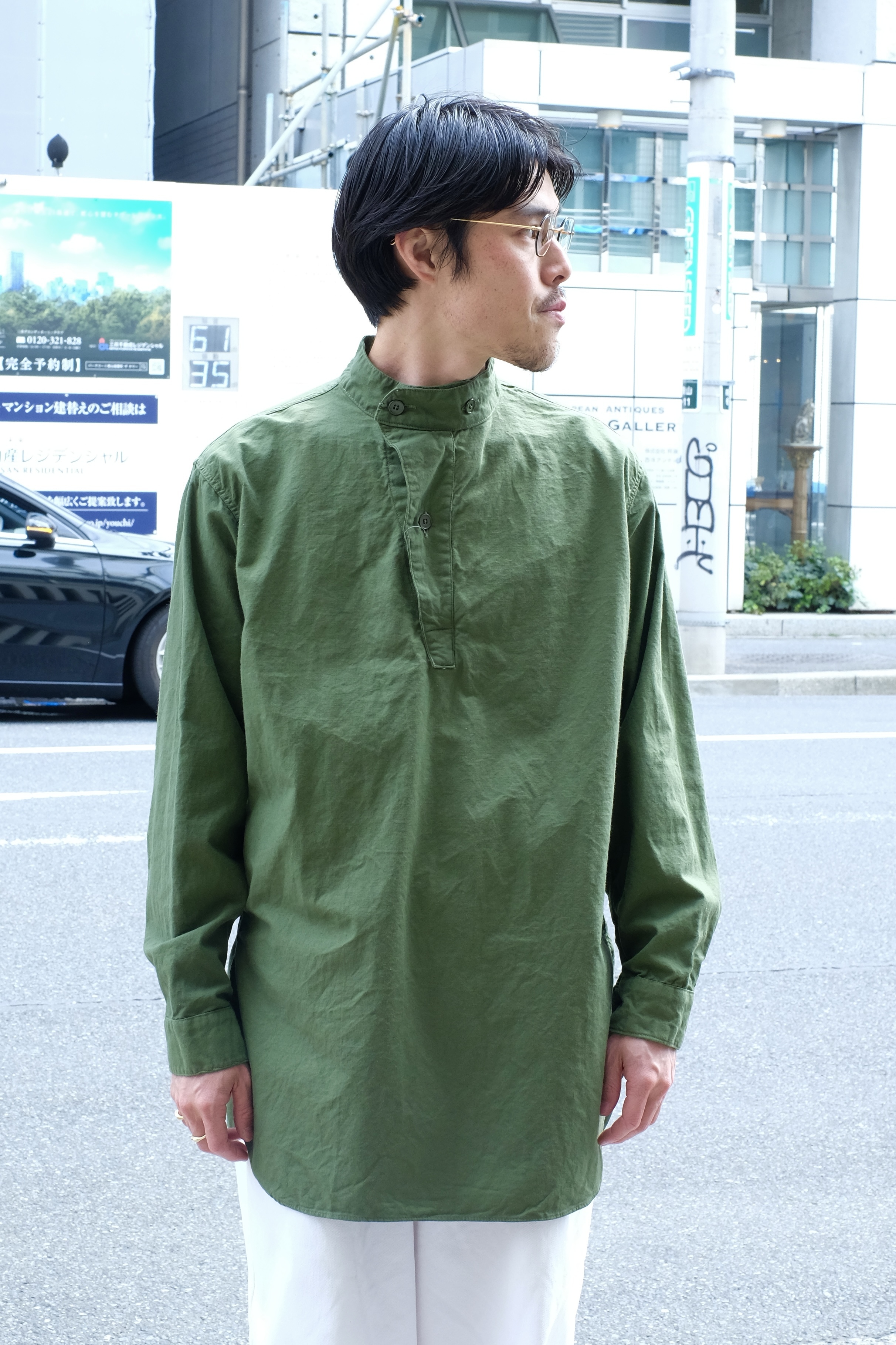 60s Swedish military  pullover nocollar shirt “one wash” の画像 7