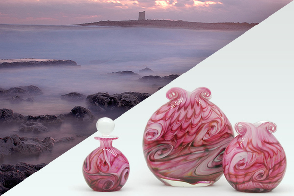 ゴゾグラス☆GOZO GLASSピンク色花瓶／マルタ島ゴゾガラス／ペン立て