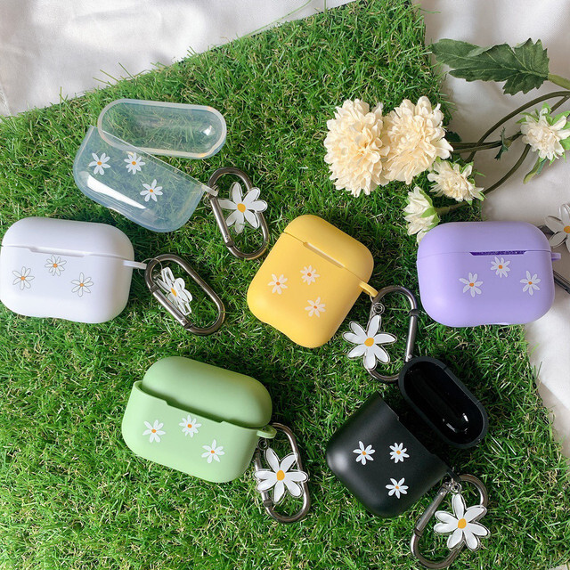 Airpods Airpods Pro ケース 第一 第二 第三 韓国 デイジーカラフルケース 花 フラワー マーガレット シンプル エアポッズ エアポッド プロ Tpu 透明 クリア かわいい 大人 可愛い お洒落 イヤホンケース 女性 男性 お揃い カップル カラビナ フック チャーム