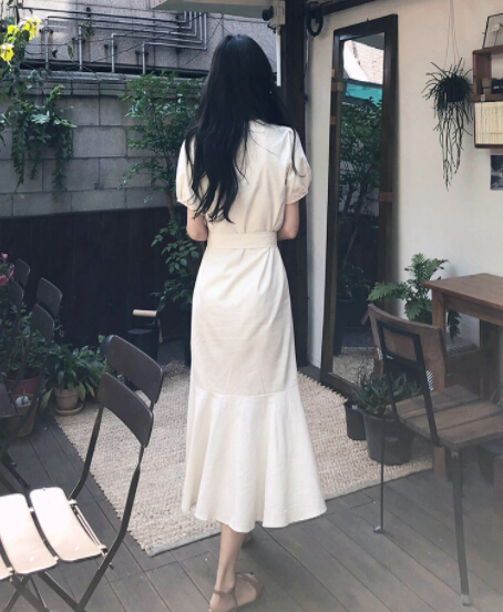 ワンピース ハイウェスト フレア 半袖 レトロ レディース ロング丈