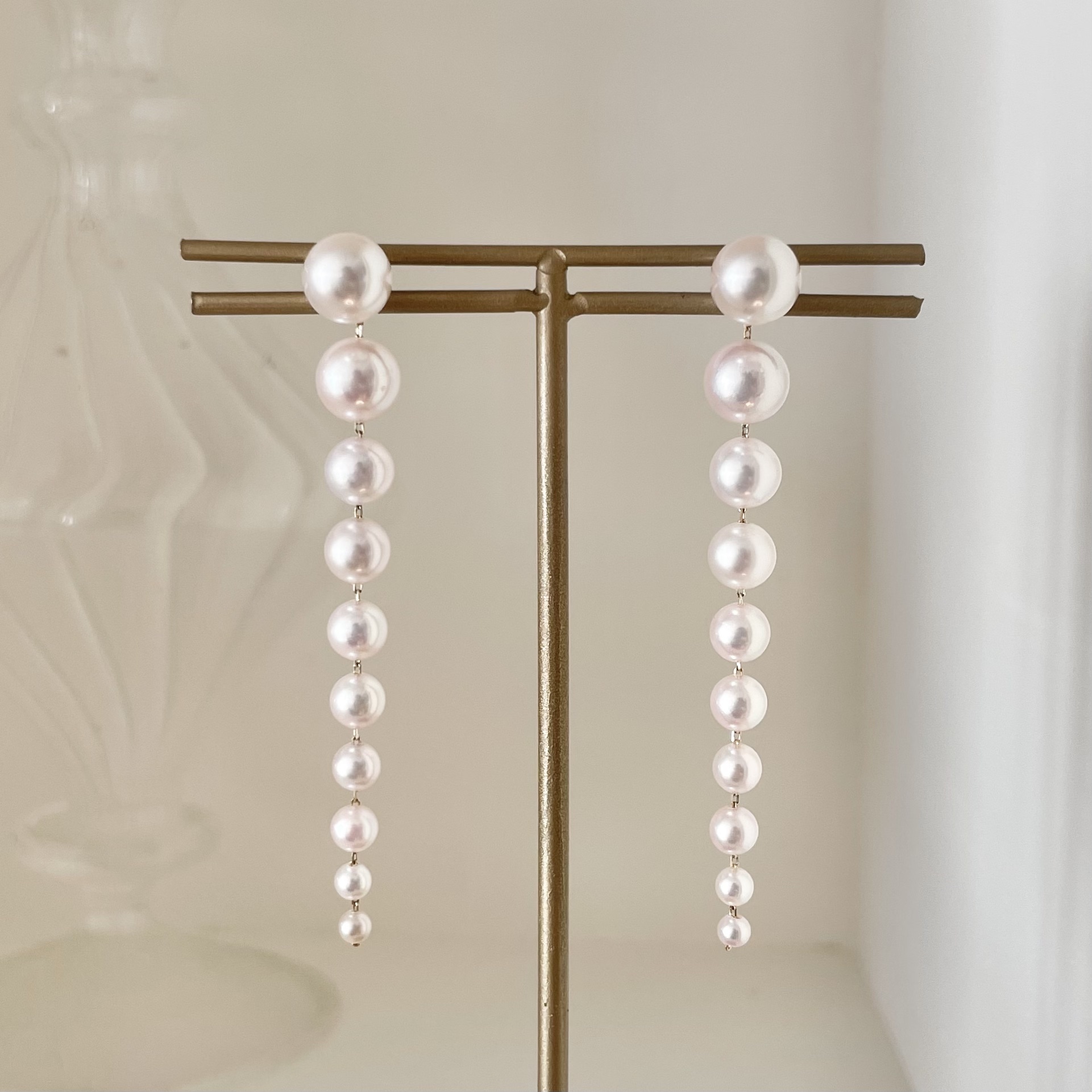 Swing Gradation Pearl Pierced Earrings-YG