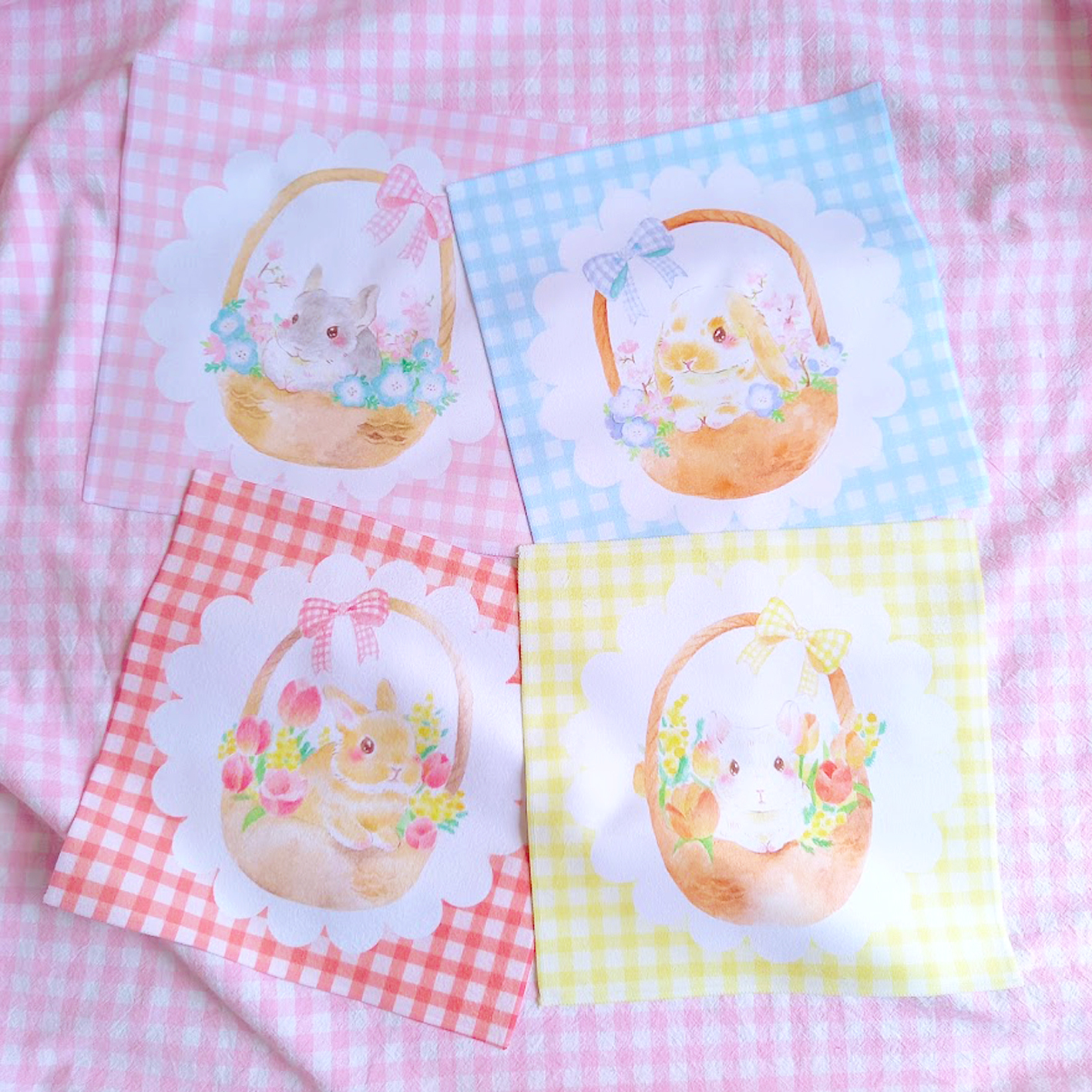 カラー リボンボン うさぎチンチラの水彩イラスト雑貨