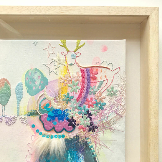 刺繍入り絵画作品・タイトル「ちゃんと ここに いる。」(額入り 刺繍入り絵画作品・タイトル「ちゃんと ここに いる。」(額入り