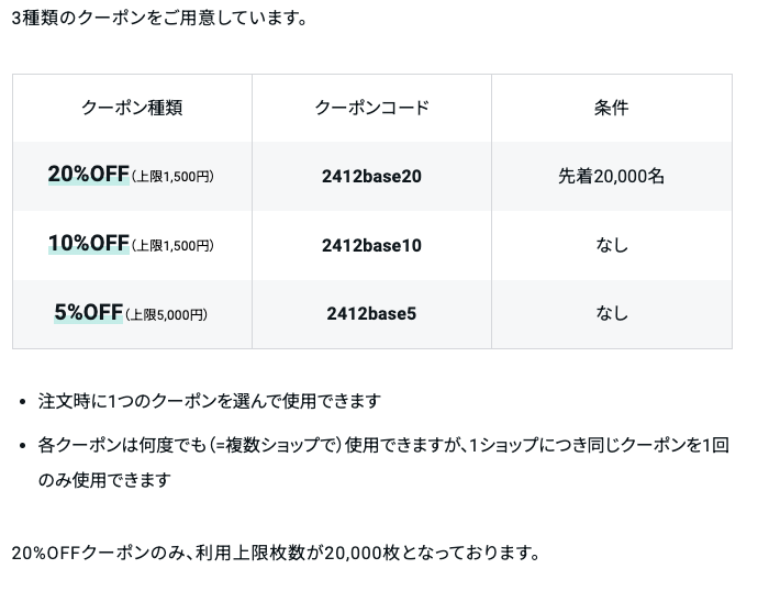 割引クーポン配布＆送料無料キャンペーン！