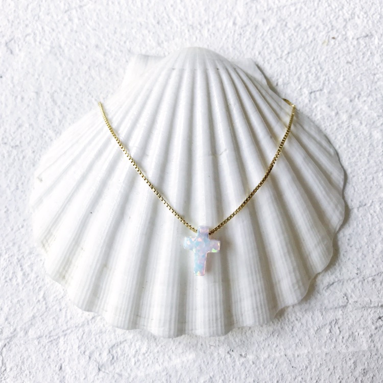 大人気♡18kgf cross opal necklace