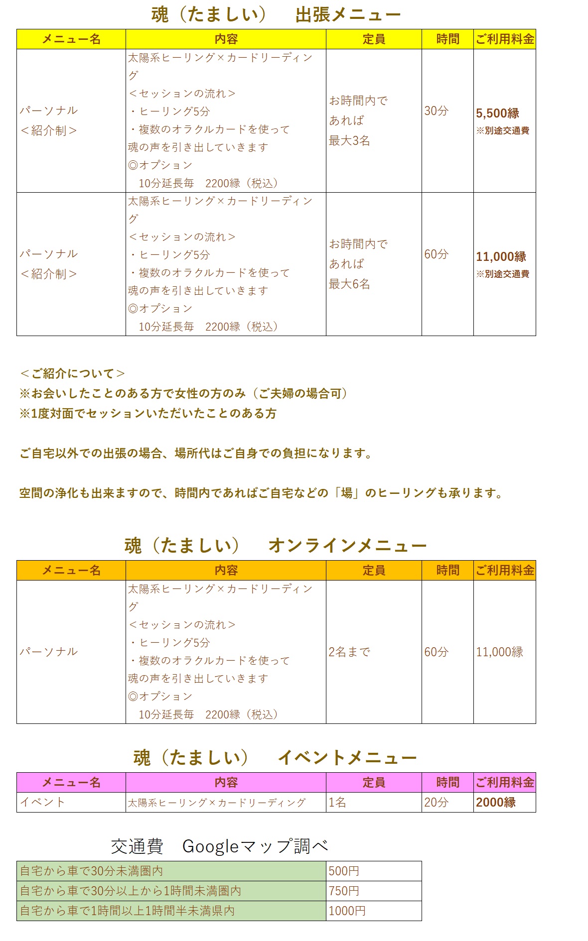 『魂の声』メニュー
