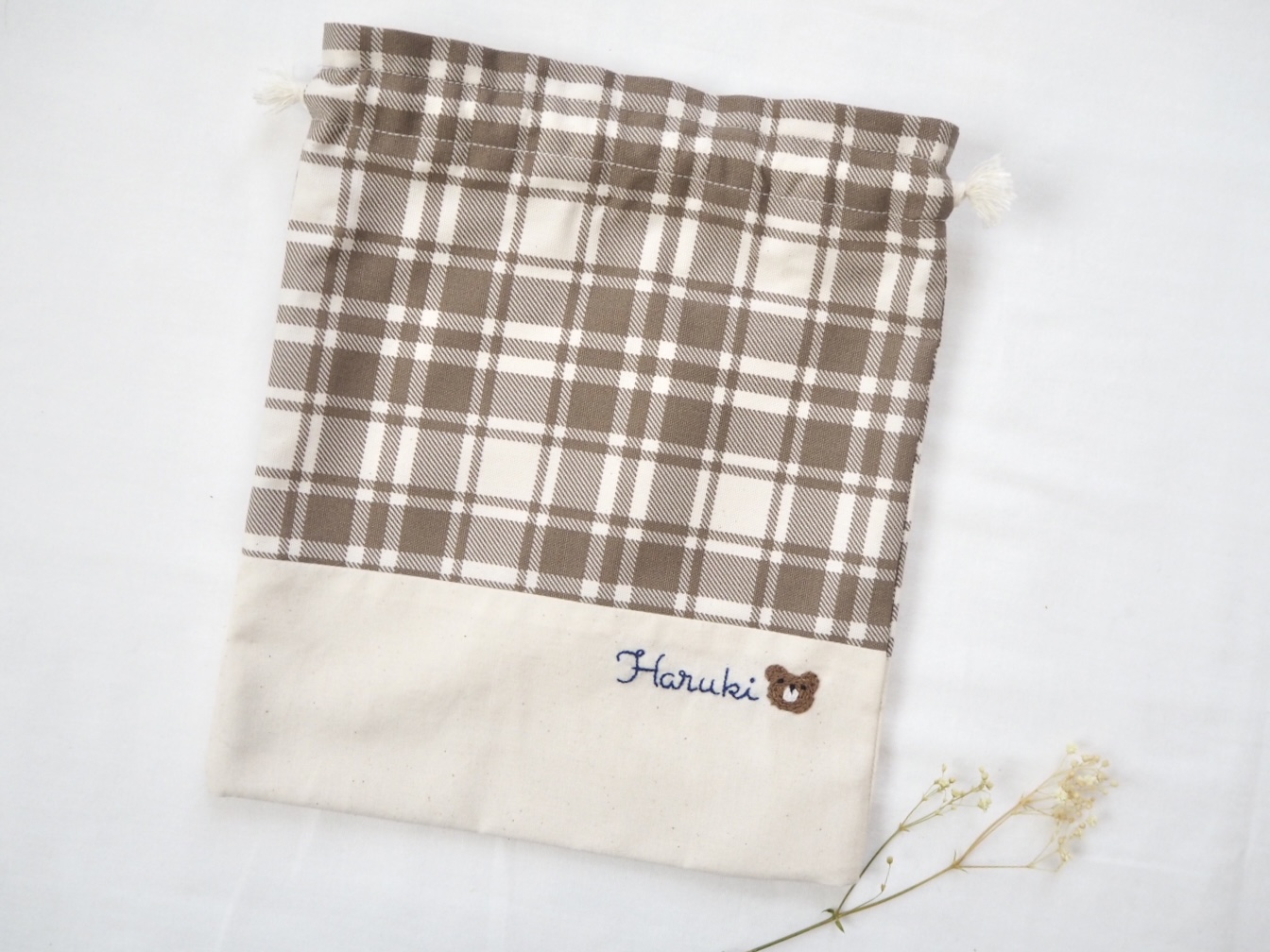 マチ付き巾着 チェック柄再入荷♡