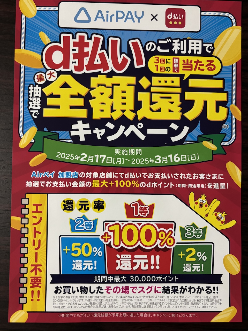 PONTAパス、auPAY、d払い　各種キャンペーン　実施中（予定）＊お越しいただいたお客様!