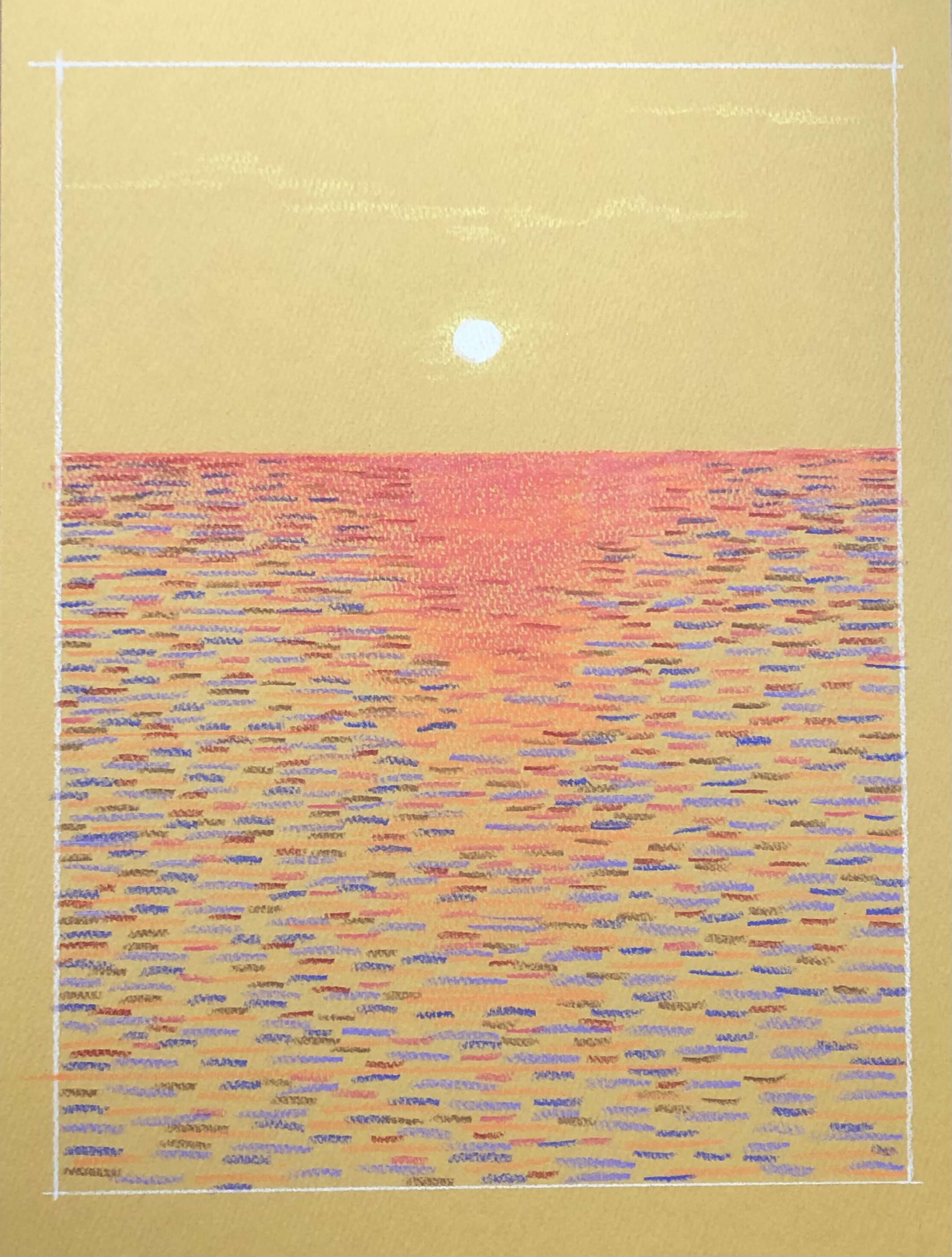 絵ができるまで(オイルパステル) 「夕日に染まる」