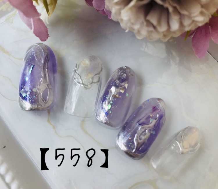 パープルラメ×ニュアンスミラーネイル