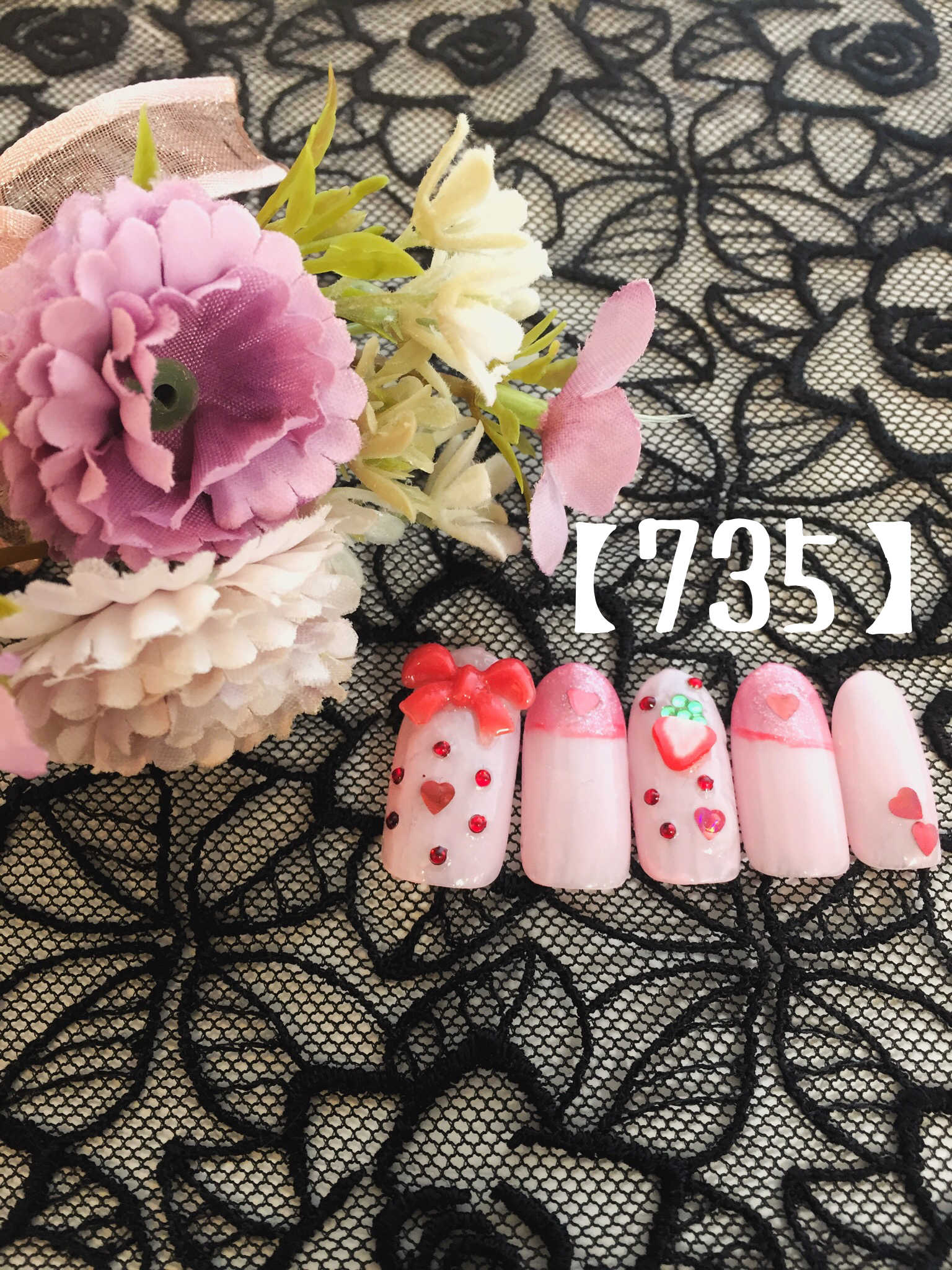 いちごリボンネイル🎀🍓