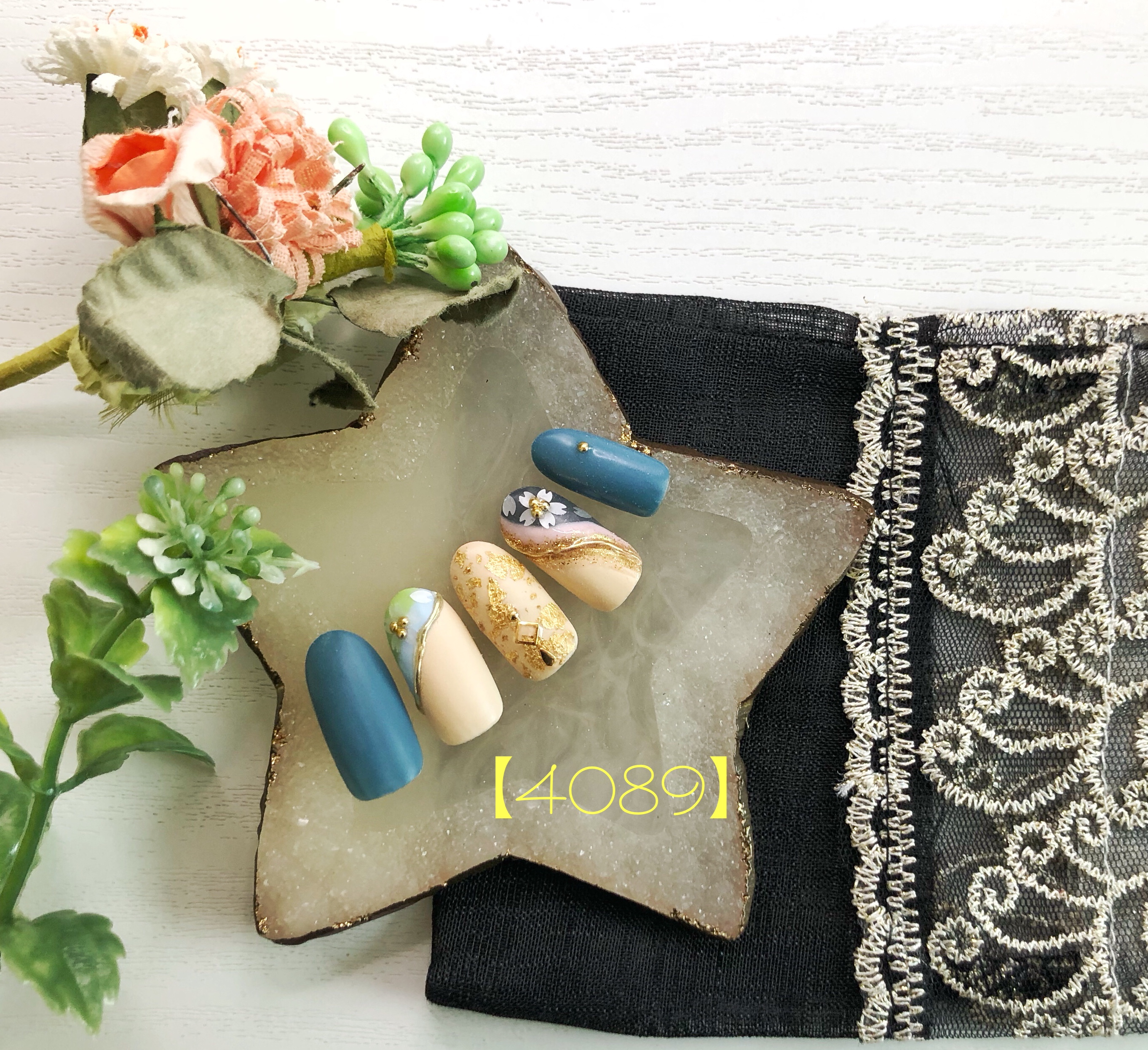 和風インド刺繍ネイル。